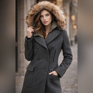 🧥 D&G Dolce & Gabbana Wool Blend Coat with Faux Fur Hood – Size S✨